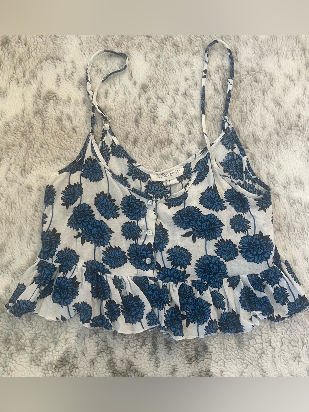 Forever 21 White Cami Top with Blue Floral Print